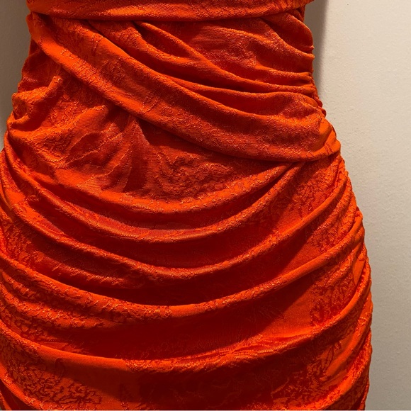 Zara Jaquard Mini Body-con Elegant Orange Halter Dress Women’s Size S NWT - Picture 2 of 5